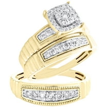 10K Yellow Gold Diamond Trio Set Graduated Bridal   Matching Wedding Band 3/4 CT
