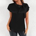 thumbnail image 4 of Jalioing Satin Shirt Women's Short Sleeve Bowtie Neck Silk Blouses Flowy Casual Dressy Tunic Tops Trendy Outfits, 4 of 6