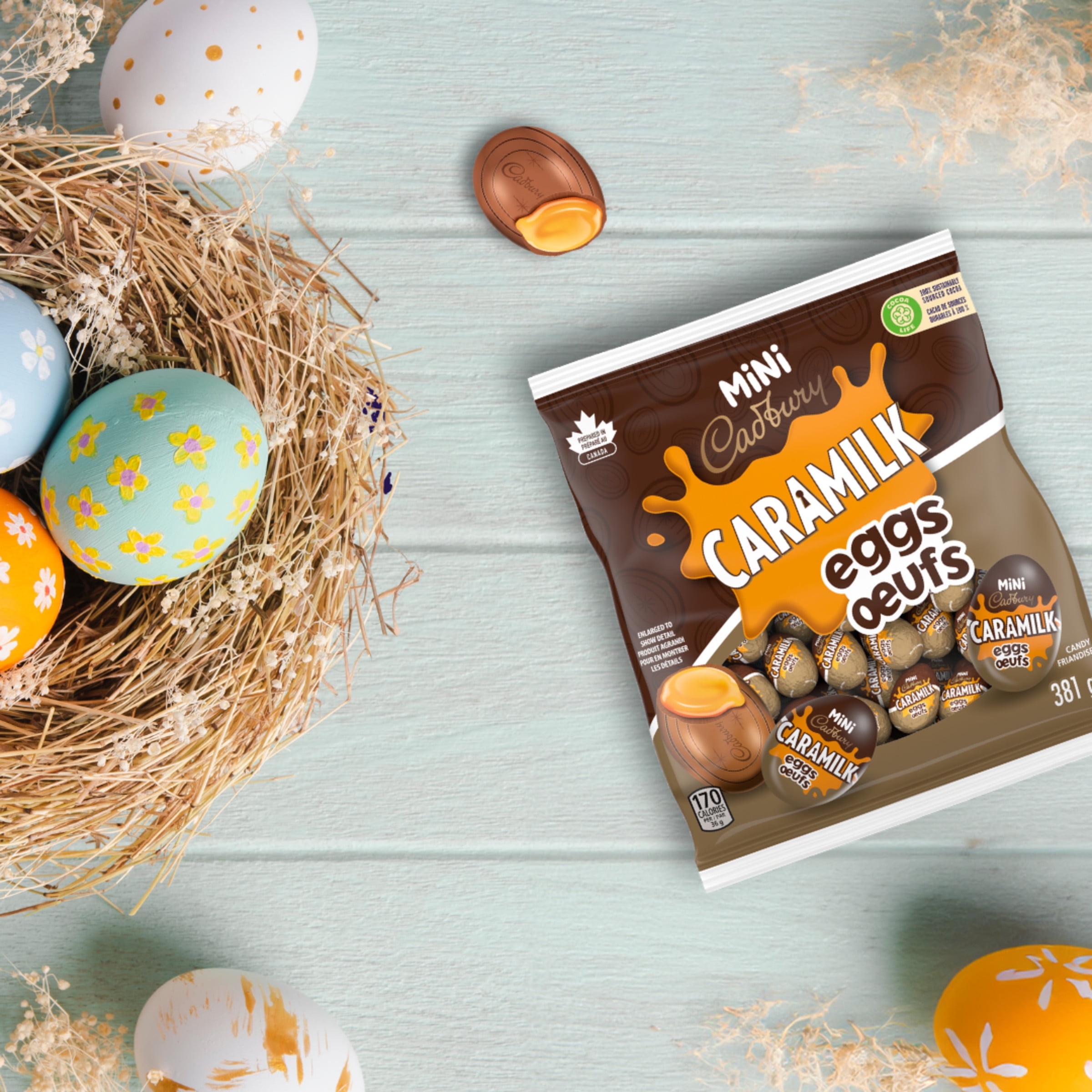 Cadbury Mini Caramilk Chocolatey Candy Eggs, Easter Basket Treats, Individually Wrapped, Prepared in Canada, 381 g