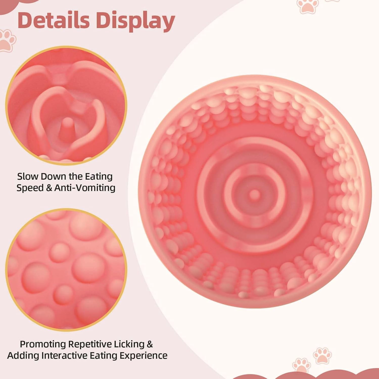 Dog Slow Feeder Lick Bowl, Non-Slip Dog Licking Treat Dispenser, Slow Feeder Bowls for Small Medium Large Breed Dogs, Anxiety Relief & Anti-Choking, BPA Free Silicone (Pink, 1.6 Cup)