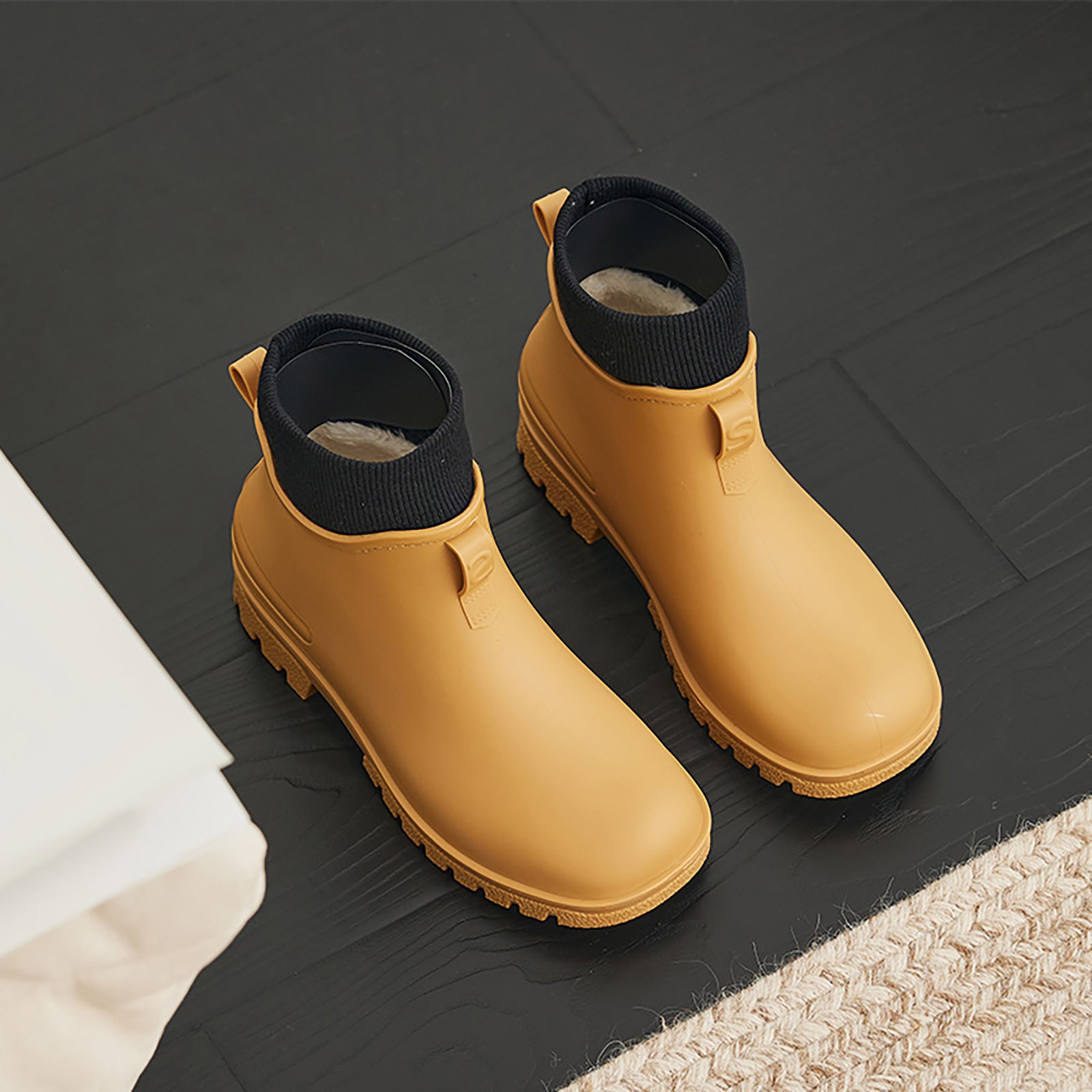 KANG Boots Women Non Detachable With Cotton Inside Rain Boots Outdoor Rubber Waterproof Shoes Rain Boots Collar Gardening Boots Ultra Lightweight Portable Garden Shoes
