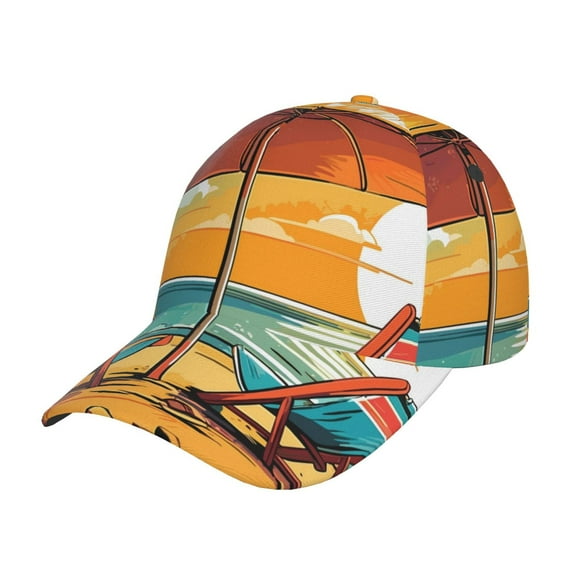 Saiise Vintage Beach Sunset Print Adjustable Baseball Cap, Workout Hat for Men and Women, Classic Dad Hat and Snapback Style