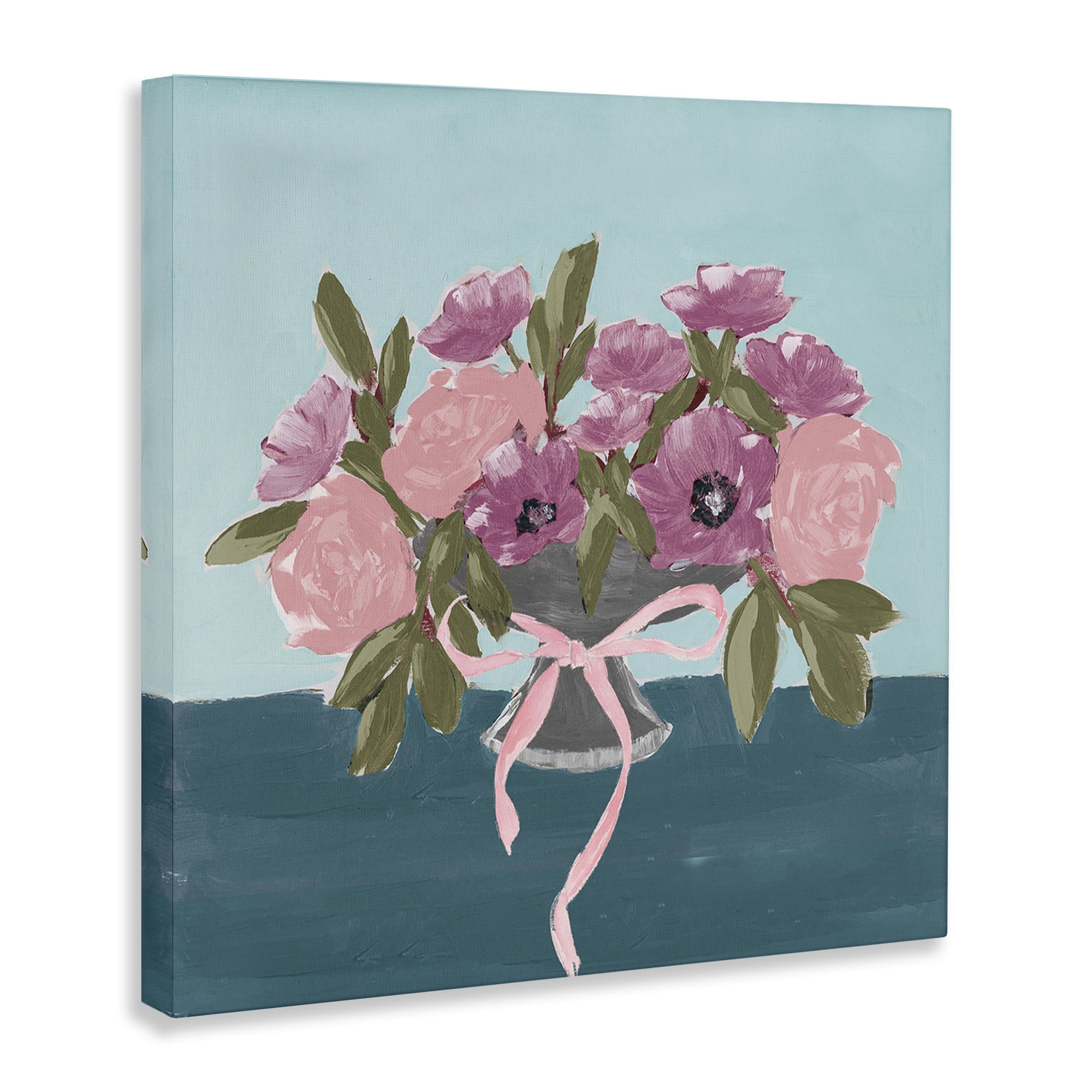 Stupell Industries Beautiful Flowers on Blue Plants & Flowers Painting Wrapped Canvas Art Print Wall Art, 30 x 30
