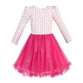 thumbnail image 3 of Girls Dress Rose Pink Long Sleeve Dot Flower Tutu Dress 6, 3 of 6