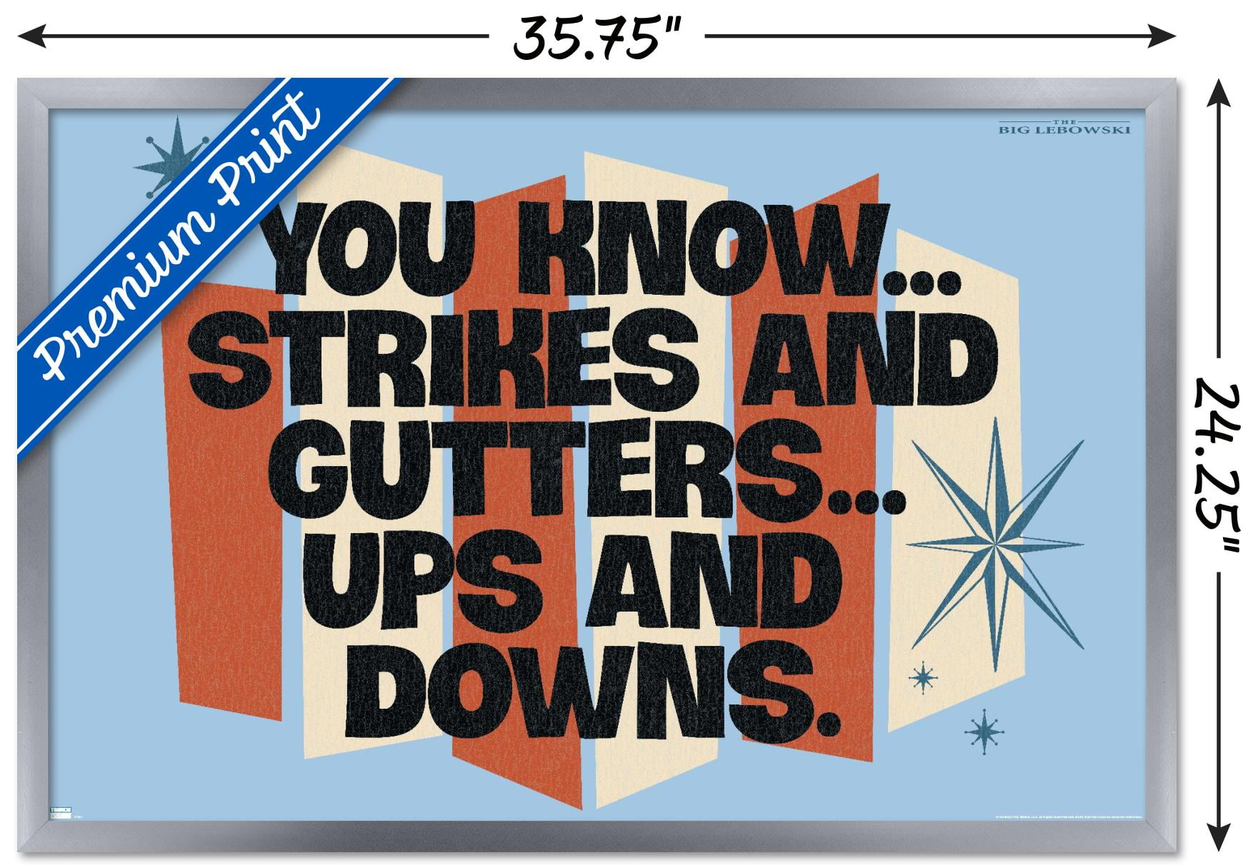 The Big Lebowski - Strikes and Gutters Wall Poster, 22.375" x 34", Framed