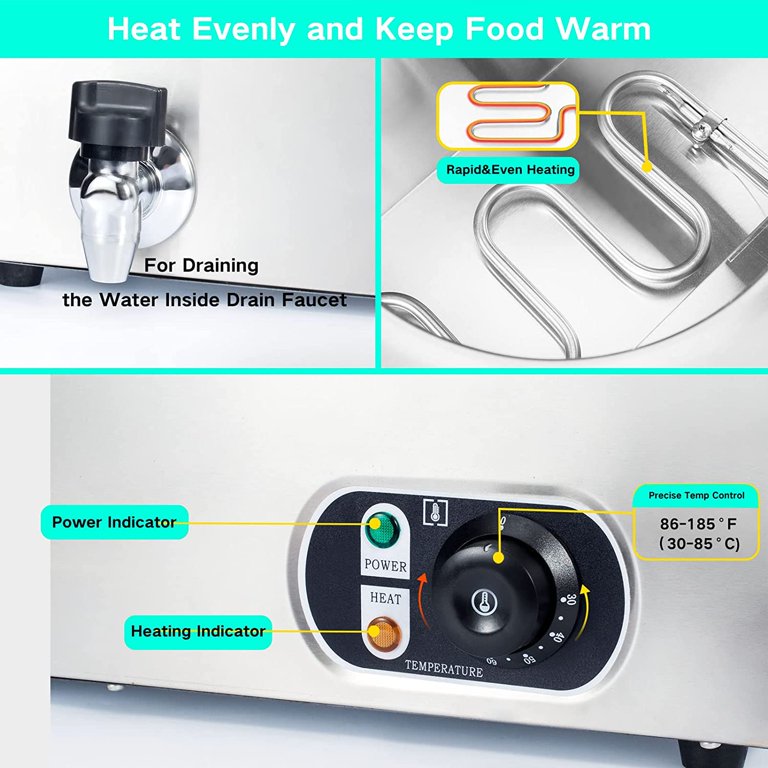  Worcest 4-Pan Commercial Food Warmer 110v 1500w Electric  Stainless Steel Bain Steam Table Food Warmer with Large Capacity Pans for  Catering and Parties Restaurants Business Occasion (110v 4-Pan): Industrial  & Scientific