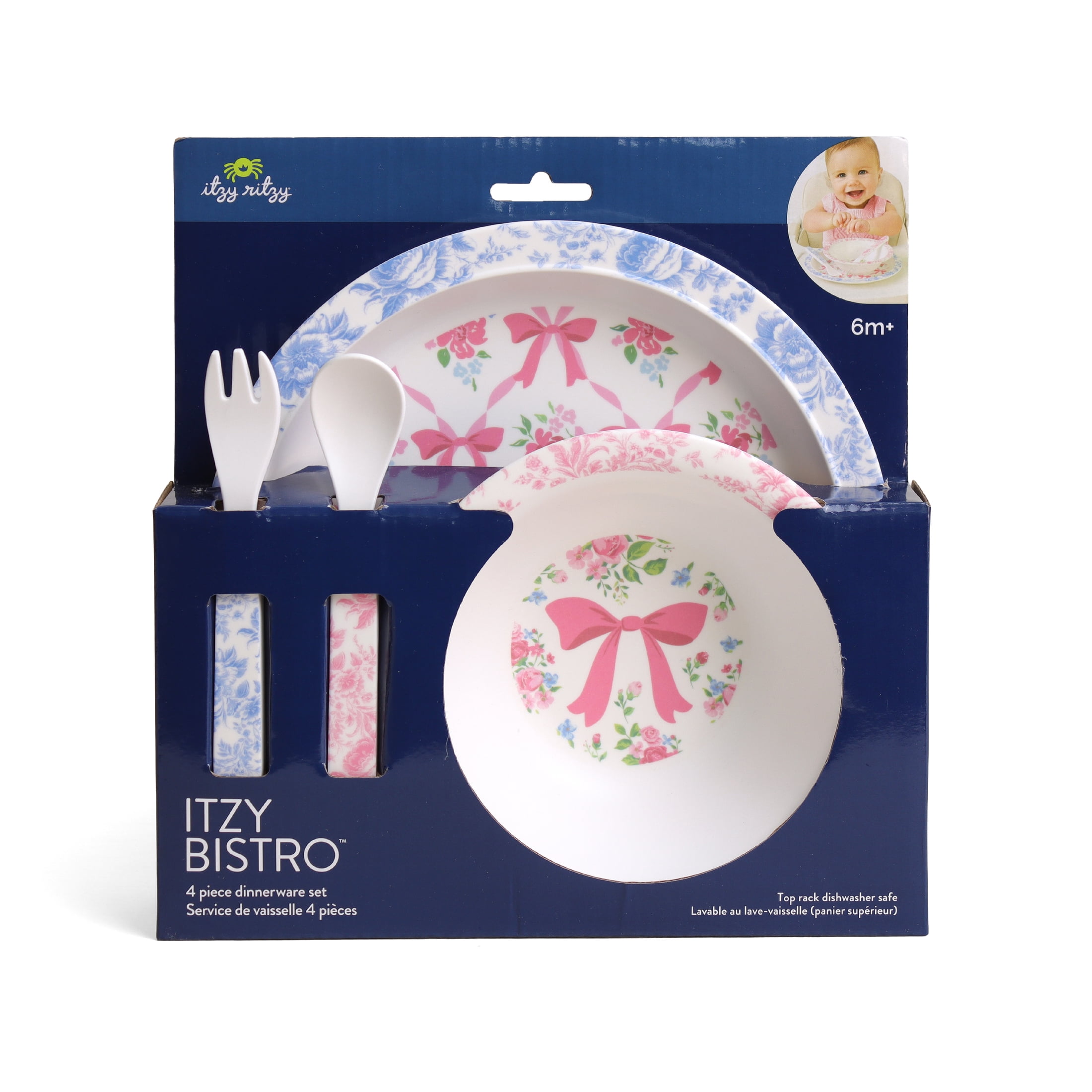 Itzy Bistro Set Ribbons & Roses Melamine Tableware for Kids