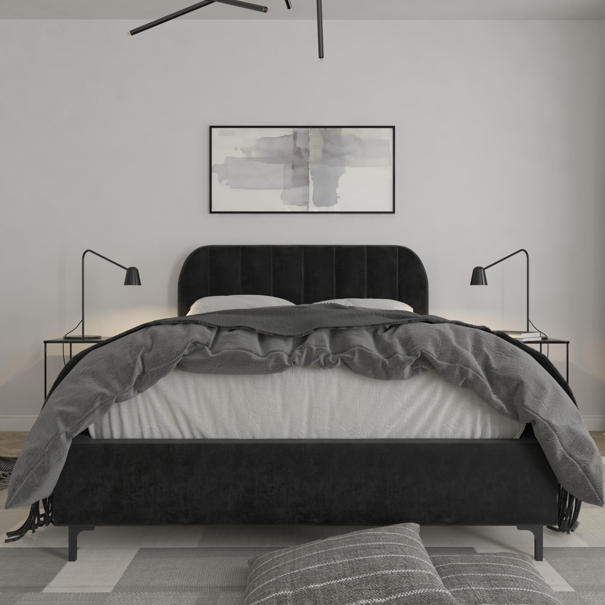 DHP Callie Upholstered Platform Bed, Queen, Black Velvet