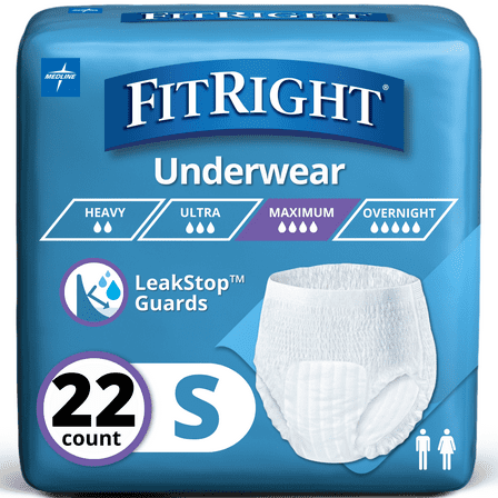FitRight Incontinence Underwear for Men and Women, Adult Diapers, Super Absorbent, Small, 20in to 28in, 22 Count