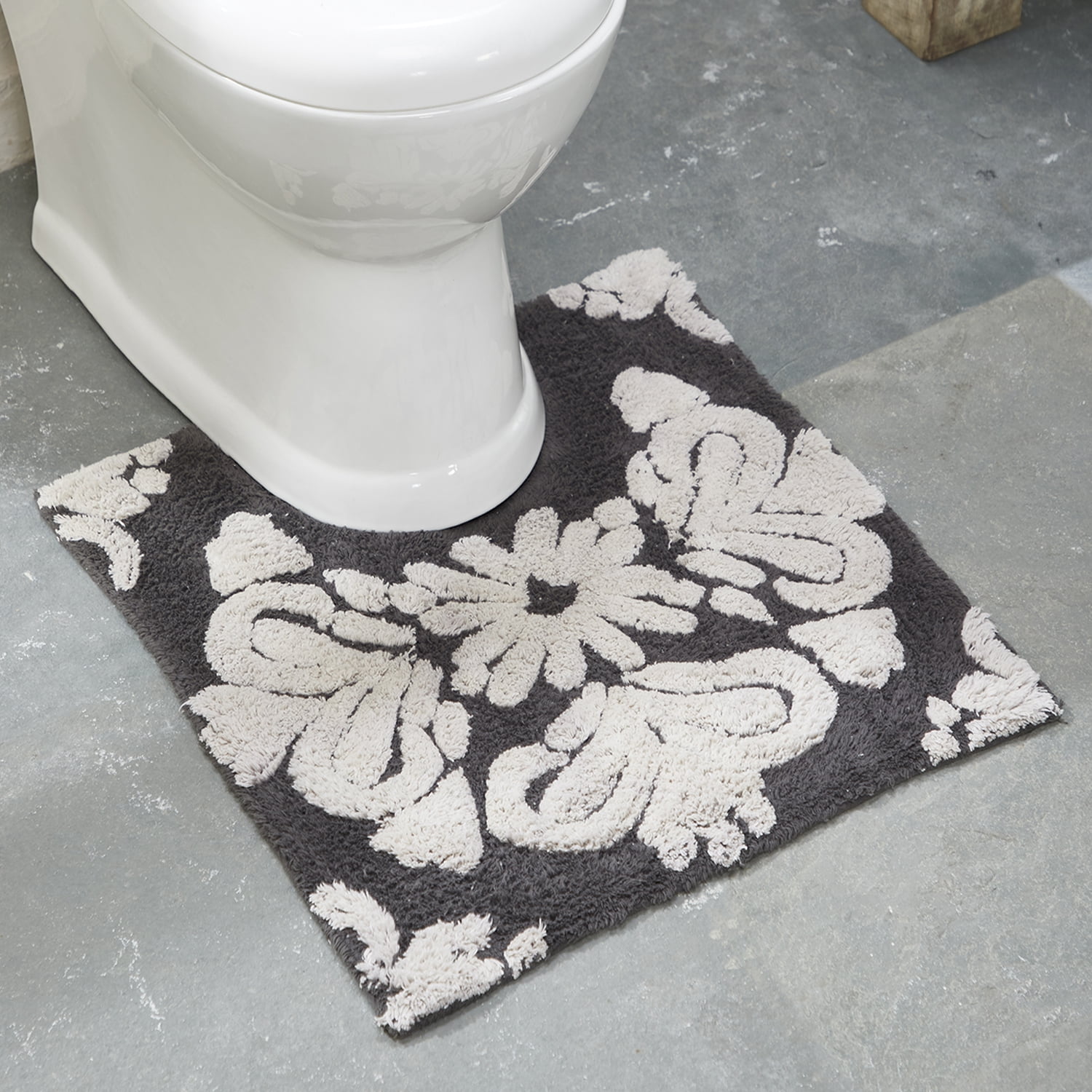 Better Trends 5 Piece Bathroom Rug Set 100% Cotton Extra Soft Tufted Bath Rug Water Absorbent Non-Slip Bath Mat Machine Washable (Charcol) Medallion Collection