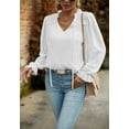 thumbnail image 2 of Ruffle Tie Neck Swiss Dot Long Sleeve Light Blouse for Women White Medium, 2 of 5