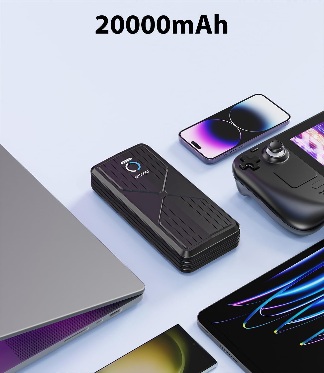 Portable Power Bank Compatible with Steam Deck, 20000mAh Detachable External Battery Pack 45W Fast Charging for Steam Deck, MacBook, iPad, Dell, HP, Notebook, Samsung, iPhone, Switch and More