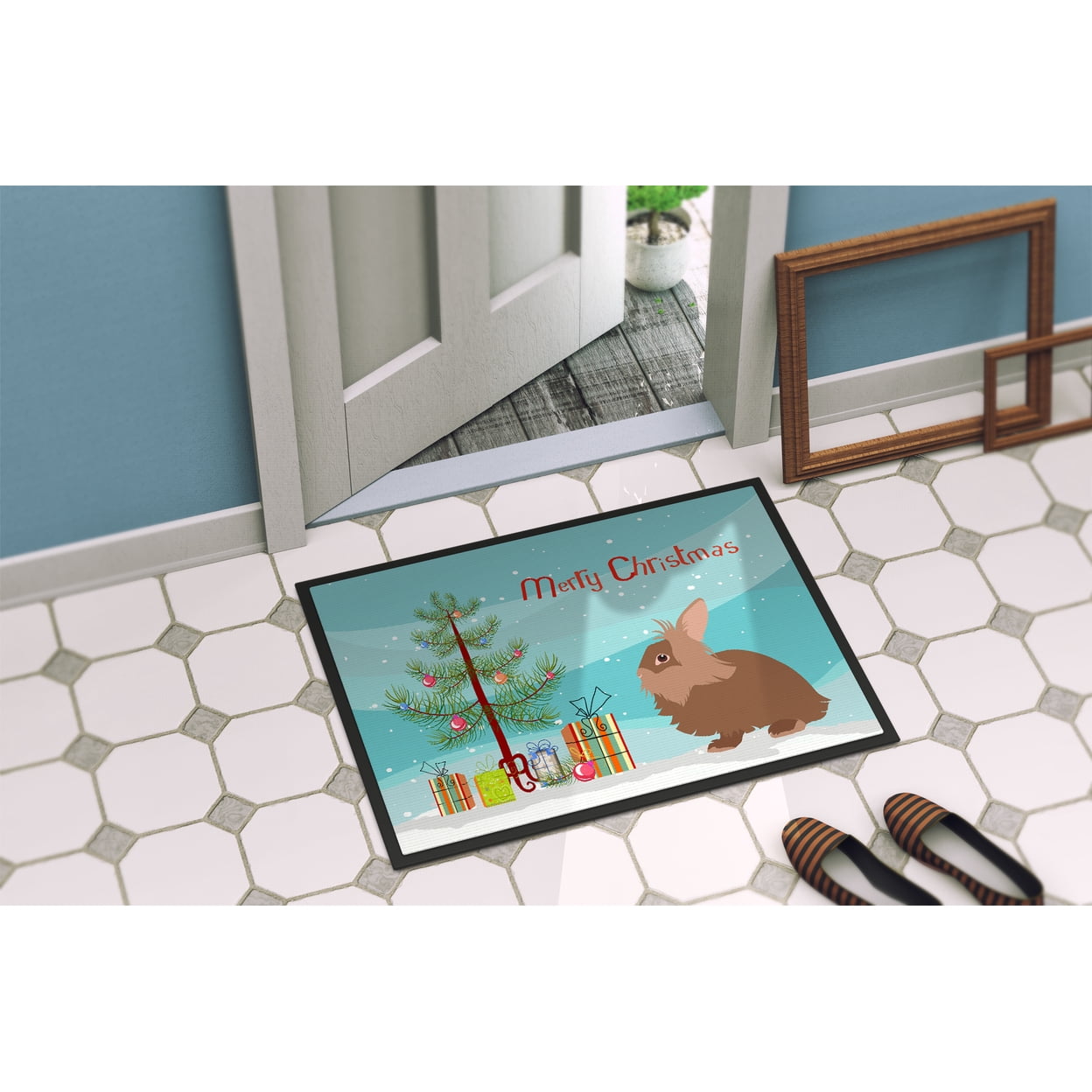 Caroline's Treasures BB9327JMAT Lionhead Rabbit Christmas Door Mat, Indoor Rug or Outdoor Welcome Mat 24x36 Doormat ,