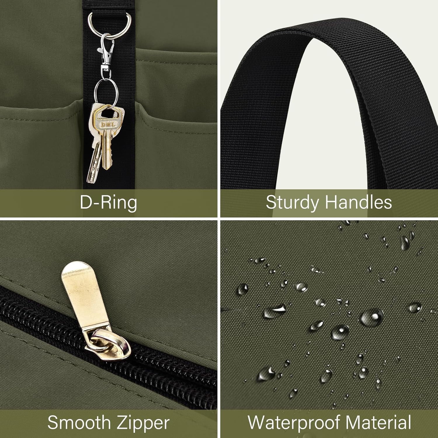 Omlopp Large Tote Bag for Women Waterproof with 12 Pockets Top Zipper Closure Utility Teacher Nurse Bags for Work School-Army Green-Large