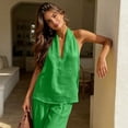 thumbnail image 7 of Linen Halter Tops for Women Flowy Loose Fit Sleeveless Tank Top Casual Summer V Neck Blouses Beach Clothes Green XL, 7 of 7