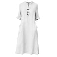 thumbnail image 7 of Cotton Linen Dresses for Women Casual Maxi Shift Dress V Neck Half Sleeve Button Down Loose Fit Tunic Sundress with Pockets Lightweight Breathable Summer, 7 of 7