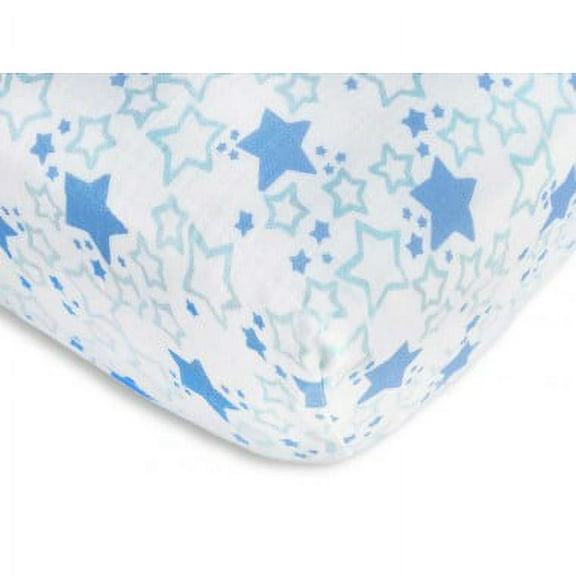 SwaddleDesigns Cotton Muslin Crib Sheet, Blue Starshine