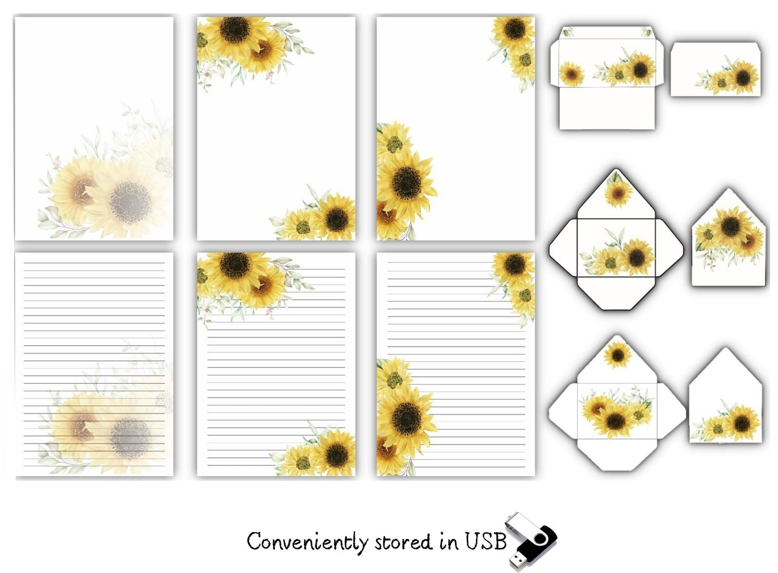 lined letter writing paper printable set yellow floral stationery 3 envelope designs faith writing paper unlimited print ready print usb flash drive fsp03 walmart com