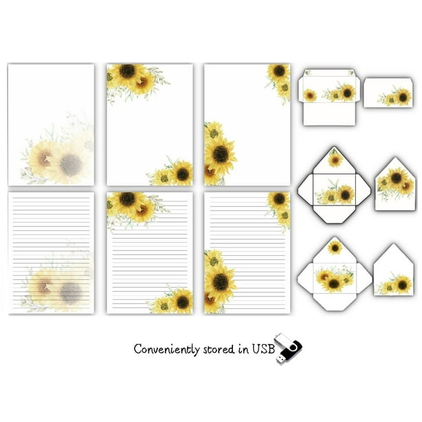 Yellow Flower Unlimited Printable Stationery Envelope Set For Camp Summer Program College Farewell Stationery Paper Usb Flash Drive Fsp03 Walmart Com