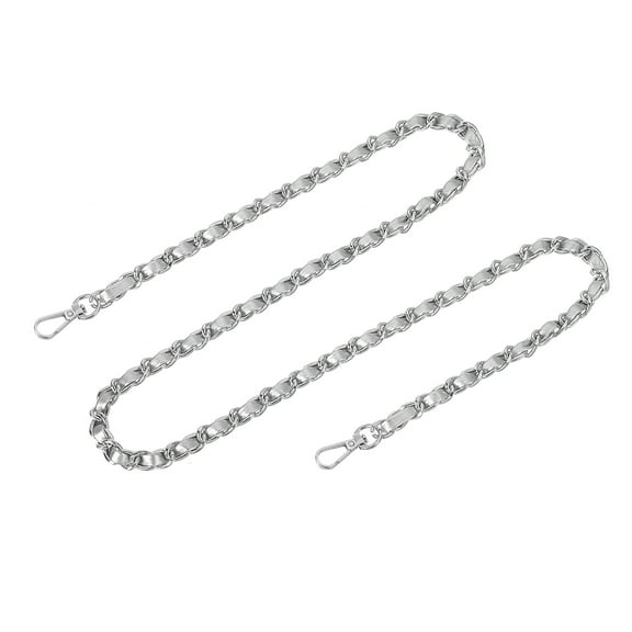 Uxcell Purse Chain Strap, 39" Leather Iron Flat Chain Strap Handbag Chains Purse Straps for Shoulder Bags and Cross Body Bags Replacement Strap (Silver Strap   Silver Chain)