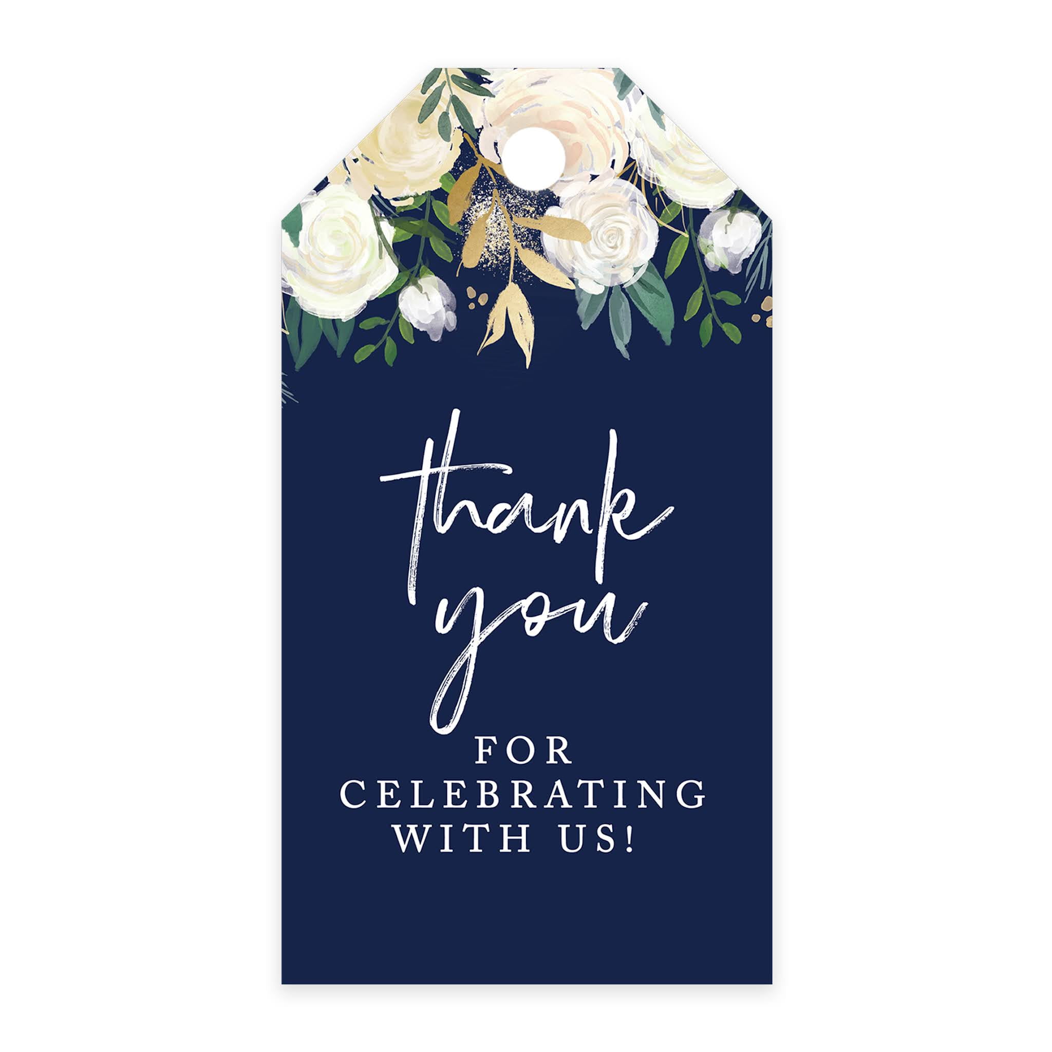 Andaz Press Thank You For Celebrating With Us Favor Tags Navy Blue with Florals Cardstock Gift Tags with Bakers 100-Pk