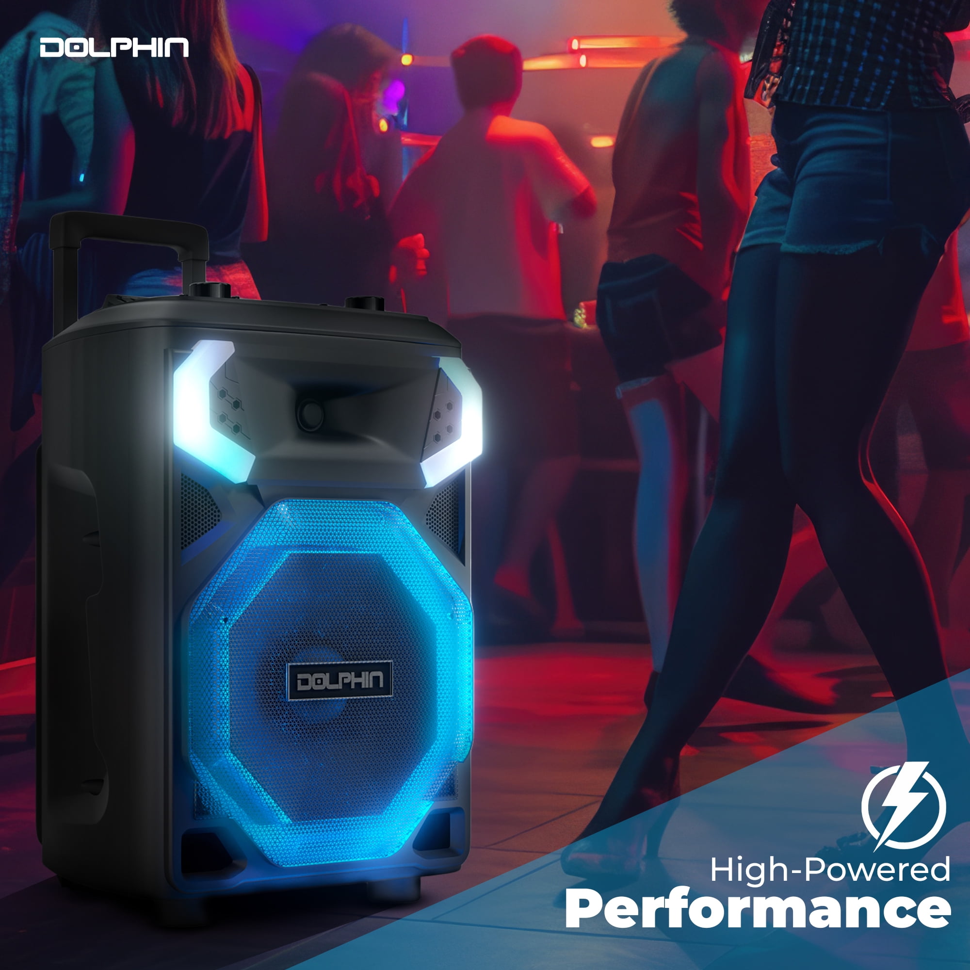 Dolphin SP-3112RBT High Powered Portable Bluetooth Speaker – 12-Inch Woofer, TWS, X-BASS, UHF Microphone, Dynamic LED Lights, Long Lasting Battery