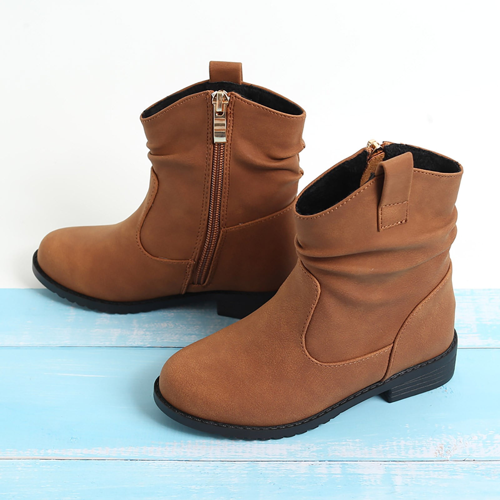 nsendm Girls Shoes Little Kid Female Toddler Shoes Girls Zip Side Slouchy Boots Western Boots Kids Ankle Boots Girls Low Heel Riding Leopard Girls Shoes Yellow 12.5 Walmart