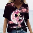 thumbnail image 4 of Camiseta divertida con estampado 3D de Mickey Mouse de Disney para mujer, camiseta sexy de manga corta con cuello en V y dibujos animados, camiseta holgada para mujer, 4 of 5