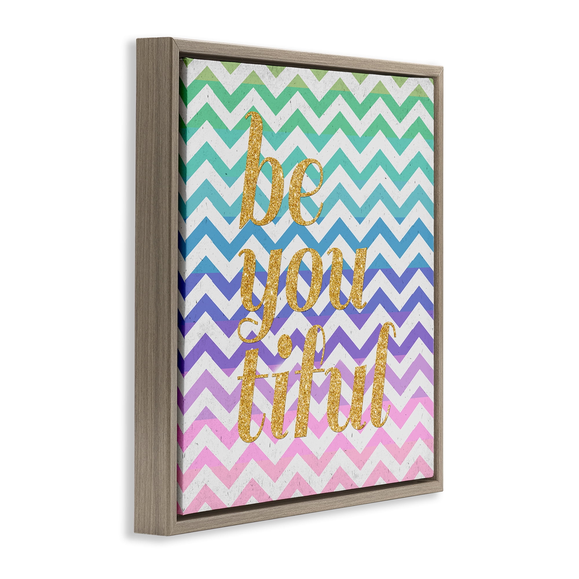Stupell Industries Chevron Beautiful Phrase Text & Numbers Painting Brown Floater Framed Canvas Art Print Wall Art, 18 x 18