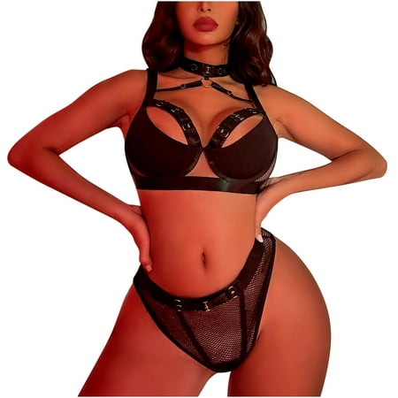 

AnuirheiH Women Lingerie Sets Exquisite Mesh Lingerie Bra+Briefs Set Babydoll Cut-Out Sleepwear On Sale
