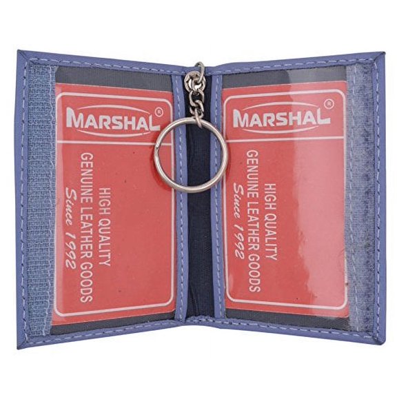 Genuine Lambskin Soft Leather Credit card Id Card Holder with Key Chain by Marshal (Sky Blue)