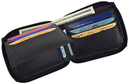 Moga Men's Genuine Leather Short Zip-Around ID Card Holder Bifold Wallet 