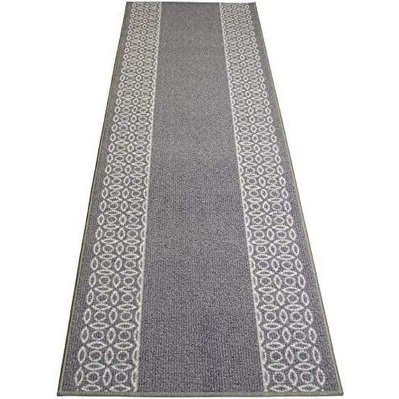 Custom Size Runner Rug Berber Chain Border Grey Design Rug Runner 26 Inch Wide and Your Choice of Your Length By Feet Proudly Customize In USA Facility (Grey With White Border, 36 ft x 26 in)