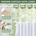 thumbnail image 3 of Zrodlmo Tufted Striped No Hook Shower Curtain, Water-Repellent Washable Boho Fabric Bathroom Curtain, 71" x 74", Green, 3 of 7
