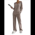 thumbnail image 1 of Conjunto de Pijama de Dos Piezas de Punto Acanalado para Mujer: Suéter de Larga y Pantalón . Caqui Oscuro XL, 1 of 8