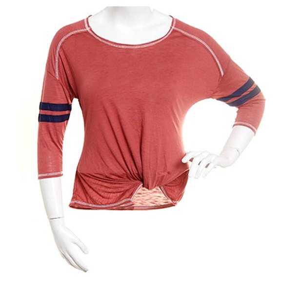 Self Esteem Womens Raw Edge Varsity Scoop Neck Top