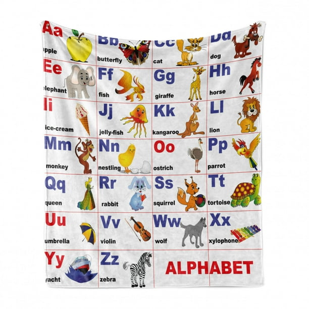 Educational Soft Flannel Fleece Throw Blanket, Animals Placed on Letter the Alphabet Teacher's Chart Classroom Kindergarten, Cozy Plush for Indoor and Outdoor Use, 70 Educational Soft Flannel Fleece Throw Blanket, Animals Placed on Letter the Alphabet Teacher's Chart Classroom Kindergarten, Cozy Plush for Indoor and Outdoor Use, 70