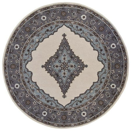 Tufted Mohtesham Open Field Ivory & Frost Grey Round Area Rug, 12 x 12 ft.