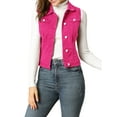 thumbnail image 2 of DARING DIVA Women's Denim Sleeveless Flap Pockets Vest Jacket S Fuchsia, 2 of 7