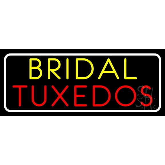 Bridal Tuxedos LED Neon Sign 10" Tall x 24" Wide - inches, Black Square Cut Acrylic Backing, with Dimmer - Premium built indoor Sign for Storefront, Store interior, Studio.
