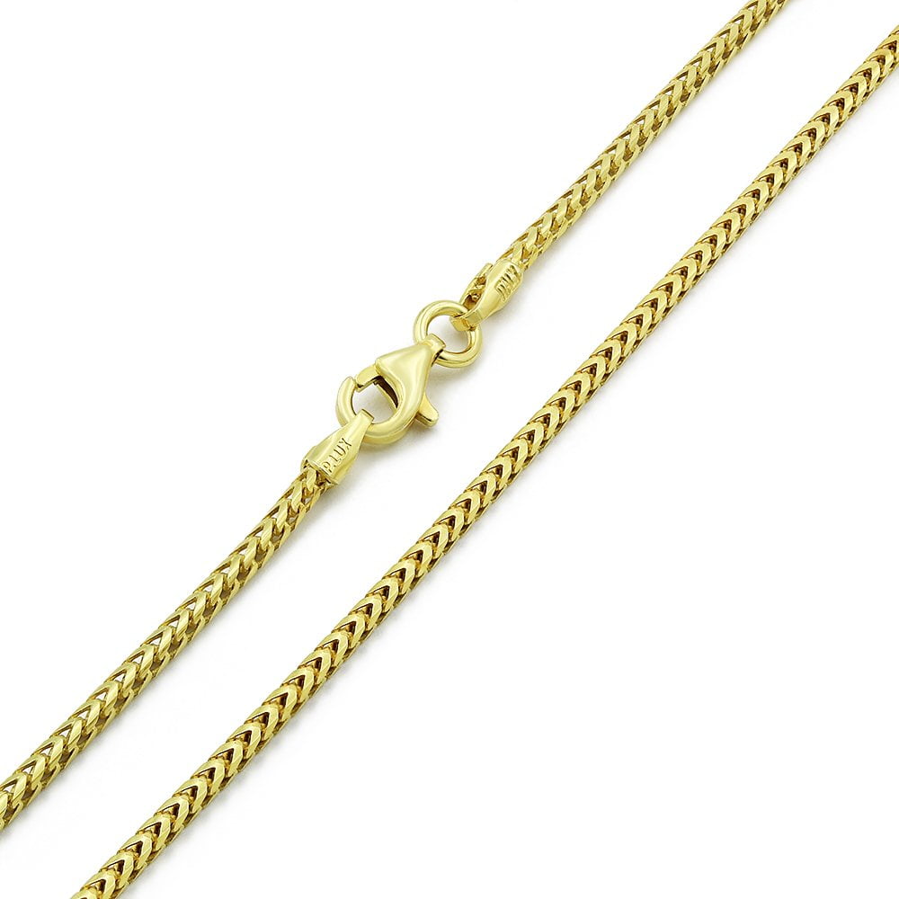 925 Italian Sterling Silver 1.5mm Solid Franco Chain, FREE Microfiber  Cloth, Yellow Gold Plated Square Box Link Chain Mens Womens Necklace,  Giorgio 