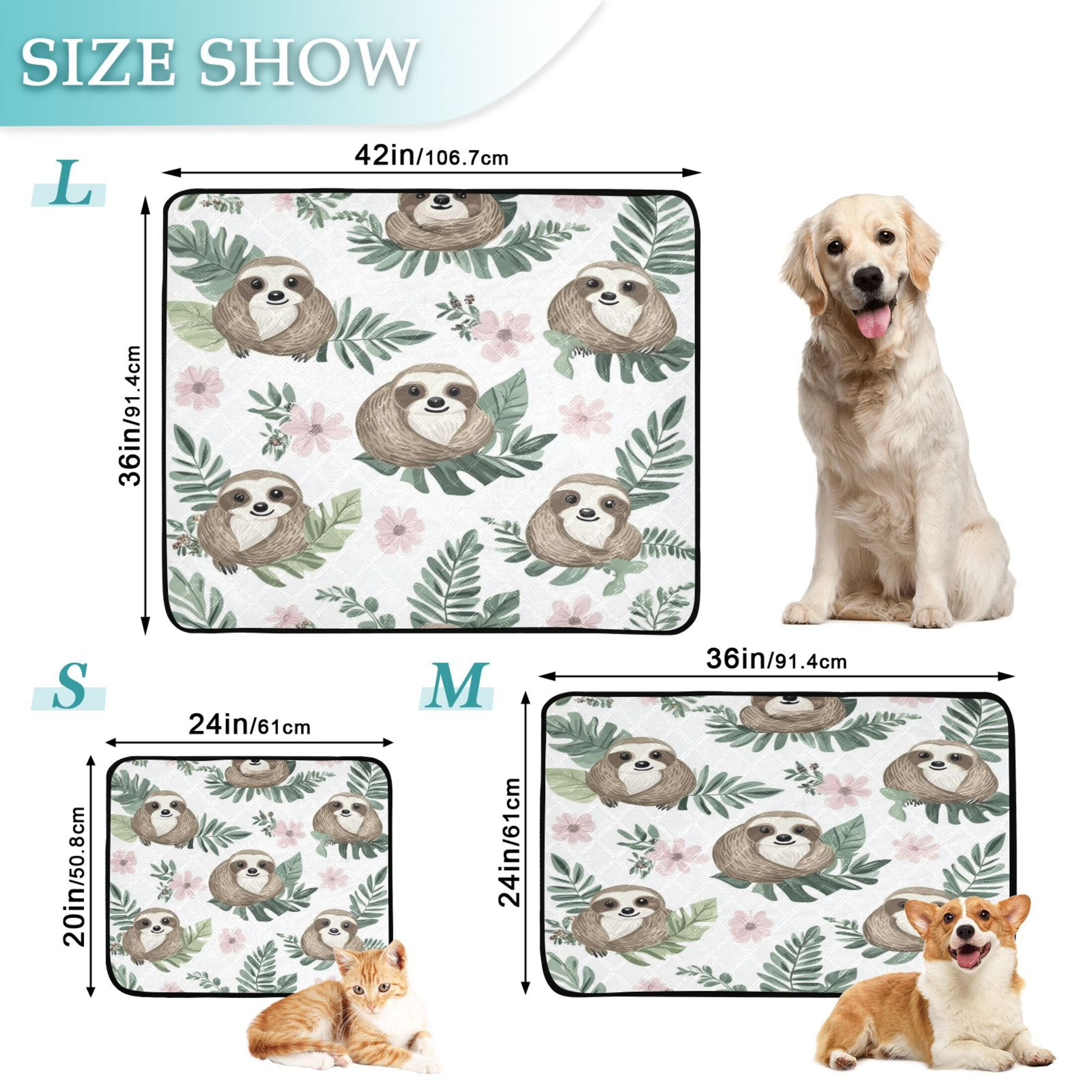 Qxltty Cute Cartoon Sloth Pattern with Tropical Leaves Cat litter Pads Pet Set of 2 Diaper Mats Center Anti-leakage Layer Absorbent Soft and Comfortable