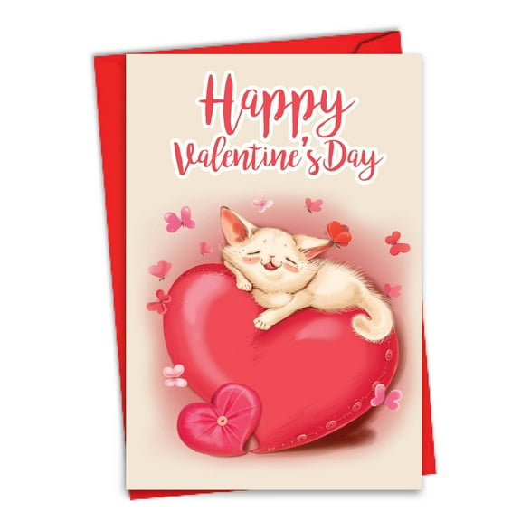 C3466VDG Hilarious Valentine's Day Greeting Card 'Cat and Heart' with Envelope by NobleWorks