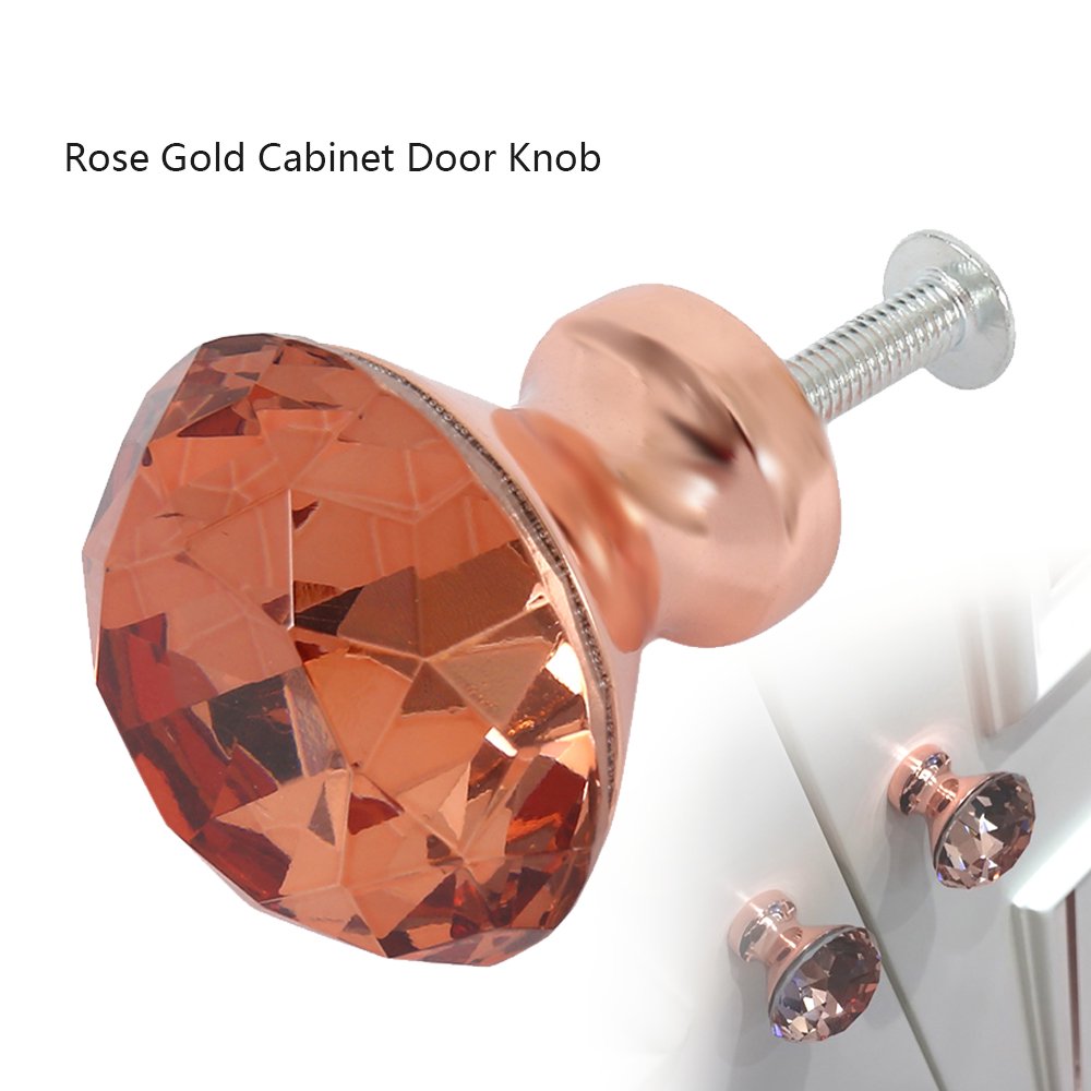 Miuline 10Pcs Rose Gold K9 Crystal Doors Knob Diamond Shape