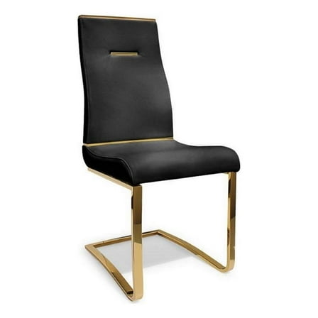 Gyn 17 Inch Dining Chair Set of 2- Cantilever Base- Black Gold Faux Leather