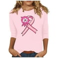 thumbnail image 2 of qelini Breast Cancer Awareness Shirts for Women Casual Pullover Blouse Wowen's Graphic Tees Long Sleeve Shirts Fall Winter Crewneck Comfy Shirts Pink M, 2 of 4