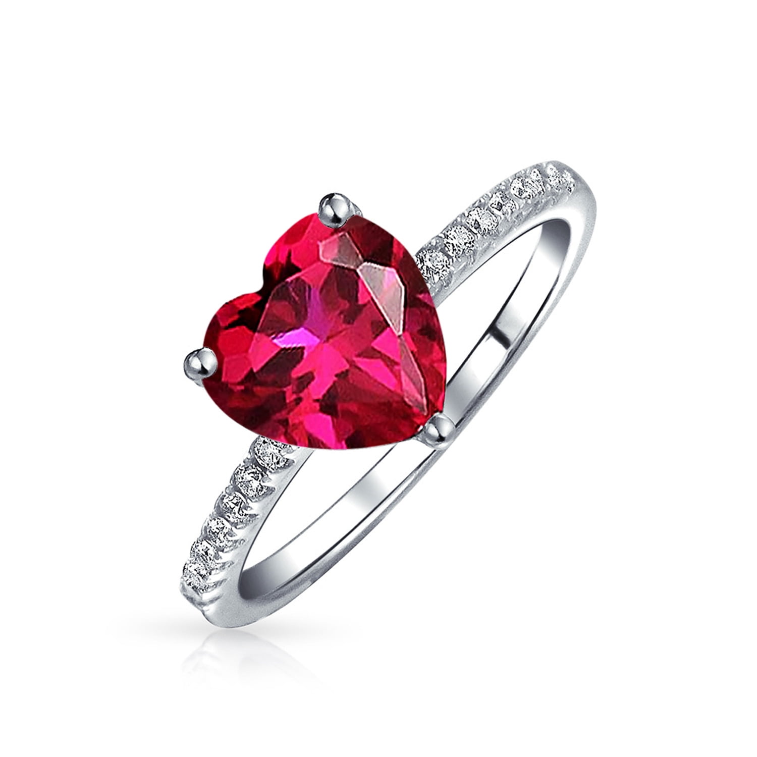 Princess Kylie Red Pave Cubic Zirconia Flower Shaped Ring Rhodium Plated Sterling Silver Size 5