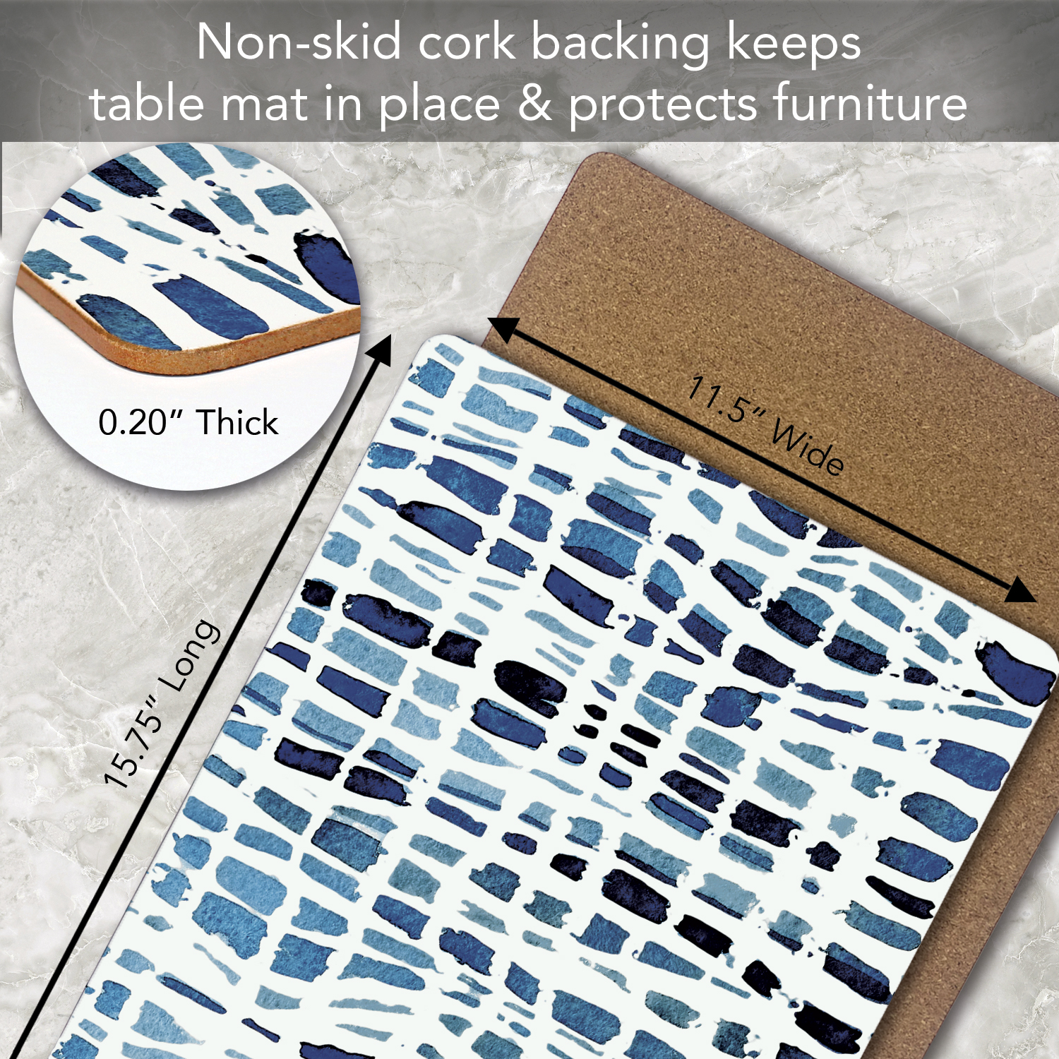 CounterArt "Indigo Wavy Lines" Hardboard Tabletop Placemats 4-Pack