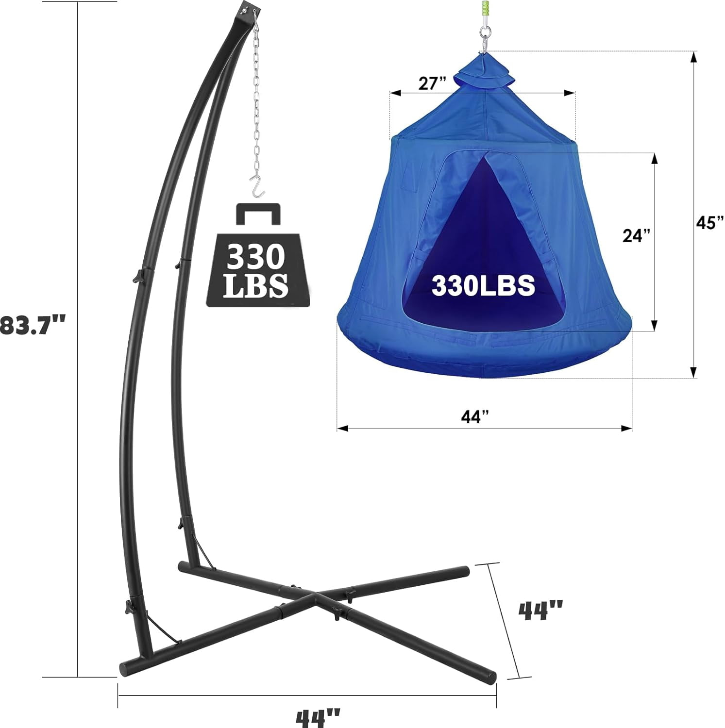 Arlopu Hammock Chair Stand with Swing Chair, Hanging Tree Tent with Steel Stand Combo Set, Play House Tree Tent with Steel Frame for Indoor Outdoor Use