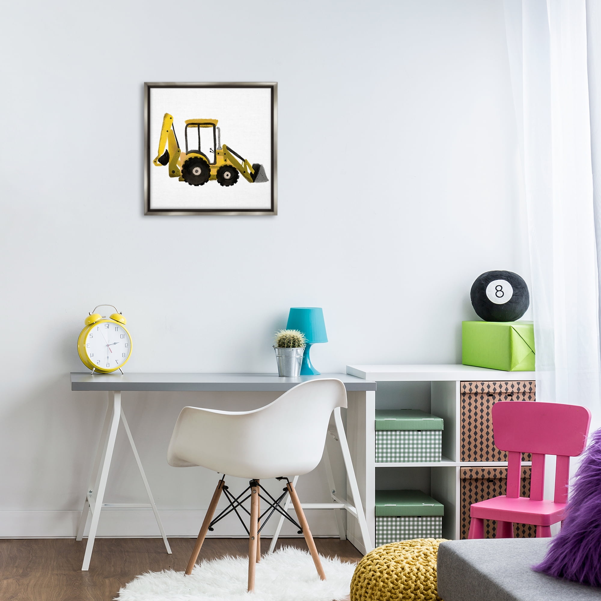 Stupell Industries Yellow Simple Bulldozer Transportation Painting Gray Floater Framed Canvas Art Print Wall Art, 18 x 18